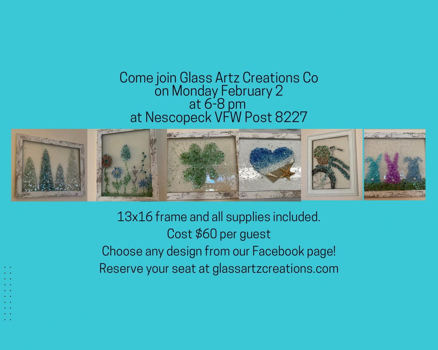 Sunday January 25th 2026 1-38pm Nescopeck VFW.                Note in special instructions upon check out who you’re sitting with for seating purposes. Cost $60                    Deposit $20 plus $2 processing fee.